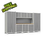 NewAge Garage Cabinets PRO Series 3.0 White 9-Piece Set with Bamboo Top and Slatwall