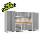 NewAge Garage Cabinets PRO Series 3.0 White 9-Piece Set with Bamboo Top, Slatwall and LED Lights