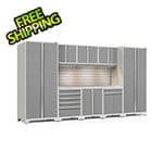 NewAge Products PRO Series Platinum 9-Piece Cabinet Set with Stainless Steel Top Slatwall and LED Lights