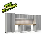 NewAge Garage Cabinets PRO Series Platinum 10-Piece Set with Bamboo Tops, Slatwall and LED Lights