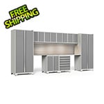 NewAge Garage Cabinets PRO Series Platinum 10-Piece Set with Stainless Top, Slatwall and LED Lights