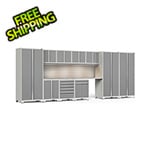 NewAge Garage Cabinets PRO Series Platinum 12-Piece Set with Stainless Steel Tops, Slatwall and Lights