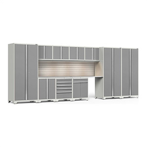 PRO Series White 12-Piece Set with Stainless Steel Tops, Slatwall and LED Lights