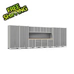 NewAge Garage Cabinets PRO Series Platinum 14-Piece Set with Bamboo Tops and Slatwall