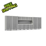 NewAge Garage Cabinets PRO Series White 14-Piece Set with Stainless Steel Tops and Slatwall