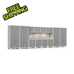 NewAge Garage Cabinets PRO Series White 14-Piece Set with Stainless Steel Tops, Slatwall and LED Lights
