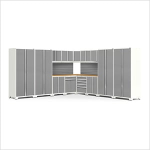 PRO Series White 16-Piece Corner Set with Bamboo Tops and Slatwall