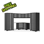 NewAge Garage Cabinets PRO Series Grey 12-Piece Corner Set with Stainless Steel Tops and LED Lights