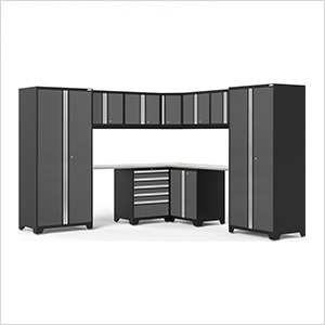 PRO Series Grey 12-Piece Corner Set with Stainless Steel Tops and LED Lights