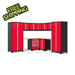 NewAge Garage Cabinets PRO Series Red 12-Piece Corner Set with Bamboo Tops and LED Lights