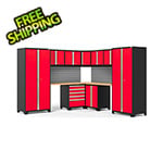 NewAge Garage Cabinets PRO Series Red 12-Piece Corner Set with Bamboo Tops and Slatwall