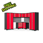 NewAge Garage Cabinets PRO Series Red 12-Piece Corner Set with Stainless Steel Tops and Slatwall