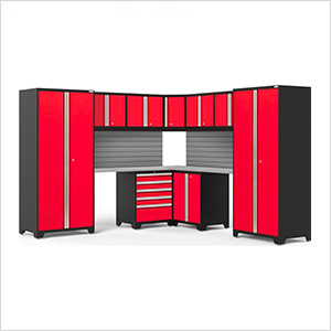 PRO Series Red 12-Piece Corner Set with Stainless Steel Tops and Slatwall