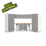 NewAge Garage Cabinets PRO Series Platinum 12-Piece Corner Set with Bamboo Tops and LEDs