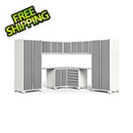 NewAge Garage Cabinets PRO Series Platinum 12-Piece Corner Set with SS Tops and LEDs