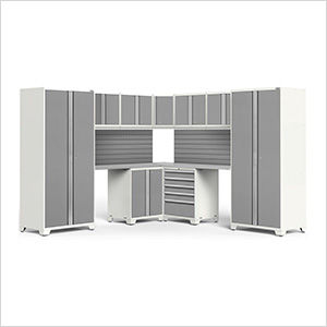 PRO Series White 12-Piece Corner Set with Stainless Steel Tops and Slatwall