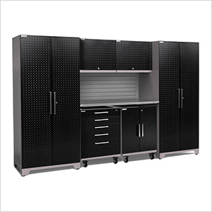 Newage Products 59396 Diamond Plate Garage Cabinets Performance Plus 2 0 Black Diamond Plate 7 Piece Set With Slatwall