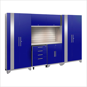 PERFORMANCE 2.0 Blue 7-Piece Cabinet Set with Slatwall and LED Lights