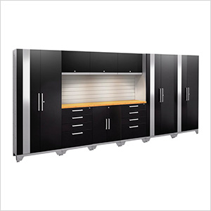 PERFORMANCE 2.0 Black 10-Piece Cabinet Set with Slatwall and LED Lights