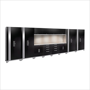 PERFORMANCE 2.0 Black 14-Piece Cabinet Set with Slatwall and LED Lights
