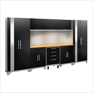 PERFORMANCE 2.0 Black 9-Piece Cabinet Set with Slatwall and LED Lights