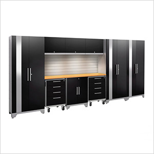 PERFORMANCE 2.0 Black 10-Piece Cabinet Set with Slatwall and LED Lights