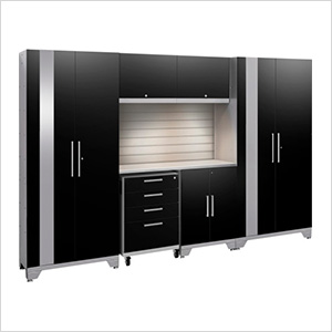 PERFORMANCE 2.0 Black 7-Piece Cabinet Set with Slatwall and LED Lights