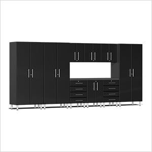10-Piece Garage Cabinet Kit with Channeled Worktop in Midnight Black Metallic