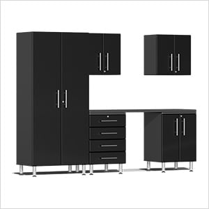 6-Piece Garage Cabinet Kit with Channeled Worktop in Midnight Black Metallic