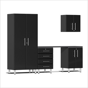 5-Piece Garage Cabinet Kit with Channeled Worktop in Midnight Black Metallic