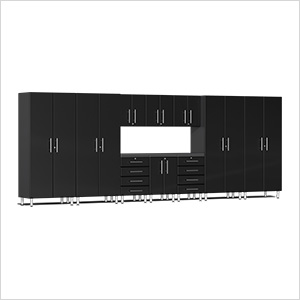 11-Piece Garage Cabinet Kit with Channeled Worktop in Midnight Black Metallic