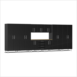 11-Piece Cabinet Kit with Bamboo Worktop in Midnight Black Metallic