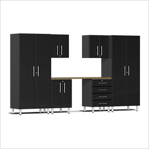 7-Piece Cabinet Kit with Bamboo Worktop in Midnight Black Metallic