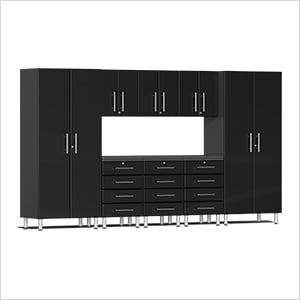 9-Piece Garage Cabinet Kit with Channeled Worktop in Midnight Black Metallic