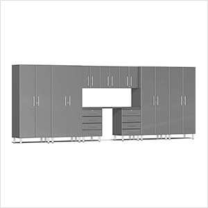 10-Piece Garage Cabinet Kit with Channeled Worktop in Graphite Grey Metallic