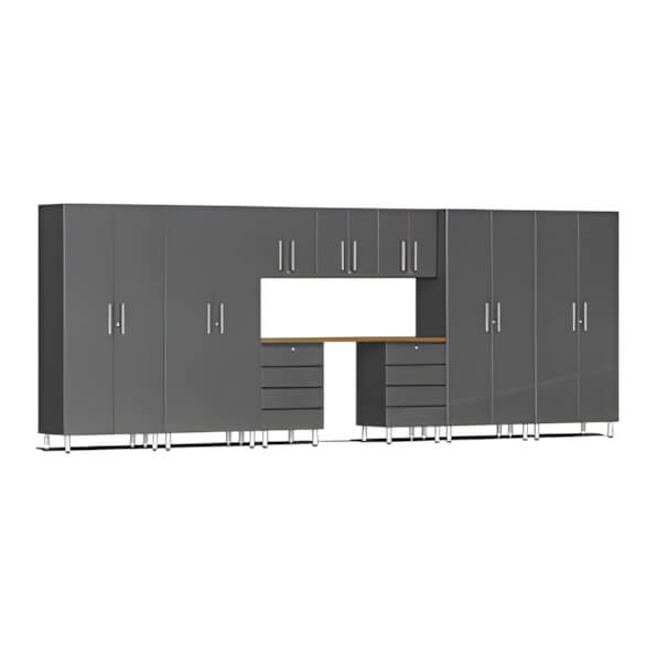 10-Piece Cabinet Kit with Bamboo Worktop in Graphite Grey Metallic