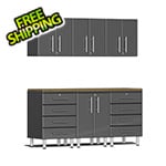 Ulti-MATE Garage Cabinets 7-Piece Cabinet Kit with Bamboo Worktop in Graphite Grey Metallic
