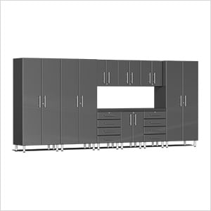 10-Piece Garage Cabinet Kit with Channeled Worktop in Graphite Grey Metallic