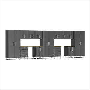 15-Piece Garage Cabinet Kit with Bamboo Worktop in Graphite Grey Metallic
