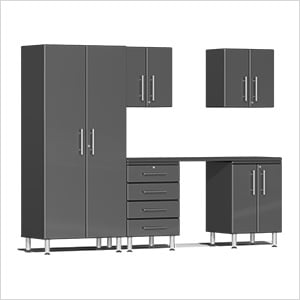 6-Piece Garage Cabinet Kit with Channeled Worktop in Graphite Grey Metallic