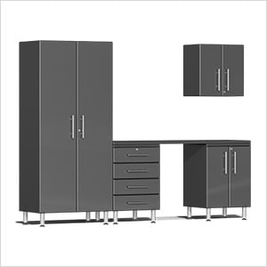 5-Piece Garage Cabinet Kit with Channeled Worktop in Graphite Grey Metallic