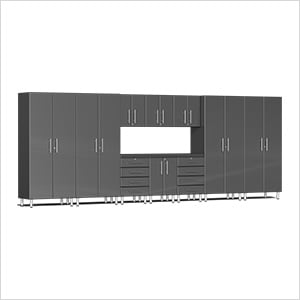 11-Piece Garage Cabinet Kit with Channeled Worktop in Graphite Grey Metallic