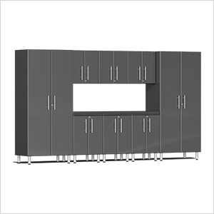 9-Piece Garage Cabinet Kit with Channeled Worktop in Graphite Grey Metallic