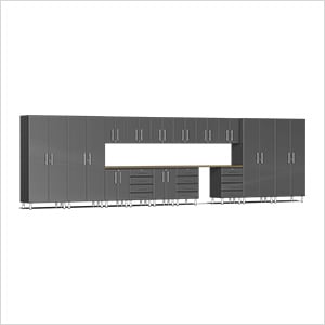 17-Piece Garage Cabinet Kit with Bamboo Worktop in Graphite Grey Metallic