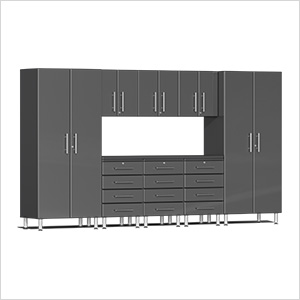9-Piece Garage Cabinet Kit with Channeled Worktop in Graphite Grey Metallic