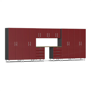 10-Piece Cabinet Kit with Bamboo Worktop in Ruby Red Metallic