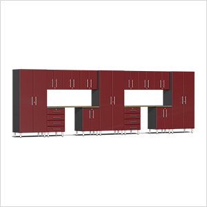 15-Piece Cabinet Kit with Bamboo Worktop in Ruby Red Metallic