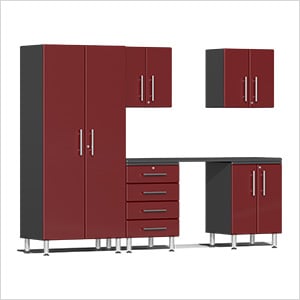 6-Piece Garage Cabinet Kit with Channeled Worktop in Ruby Red Metallic