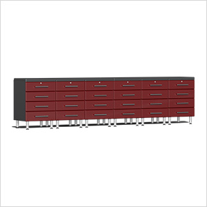 8-Piece Garage Cabinet Kit with 2 Channeled Worktops in Ruby Red Metallic