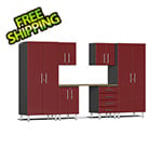 Ulti-MATE Garage Cabinets 7-Piece Garage Cabinet Kit with Bamboo Worktop in Ruby Red Metallic